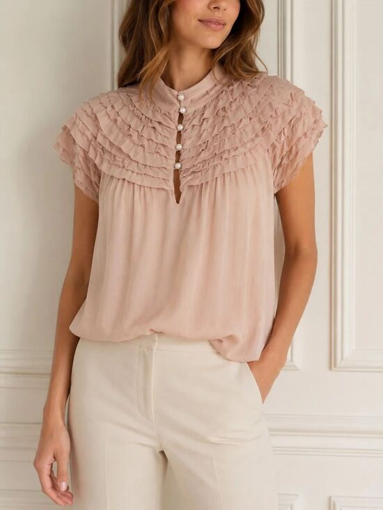 Diane Von Furstenberg Tops - Diane von Furstenberg Silk Ruffle Blouse Pink Button Top Size M